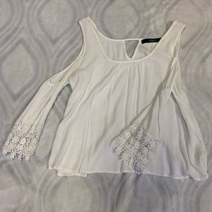 White Lacy Sleeve Blouse with Cut Out Shoulders